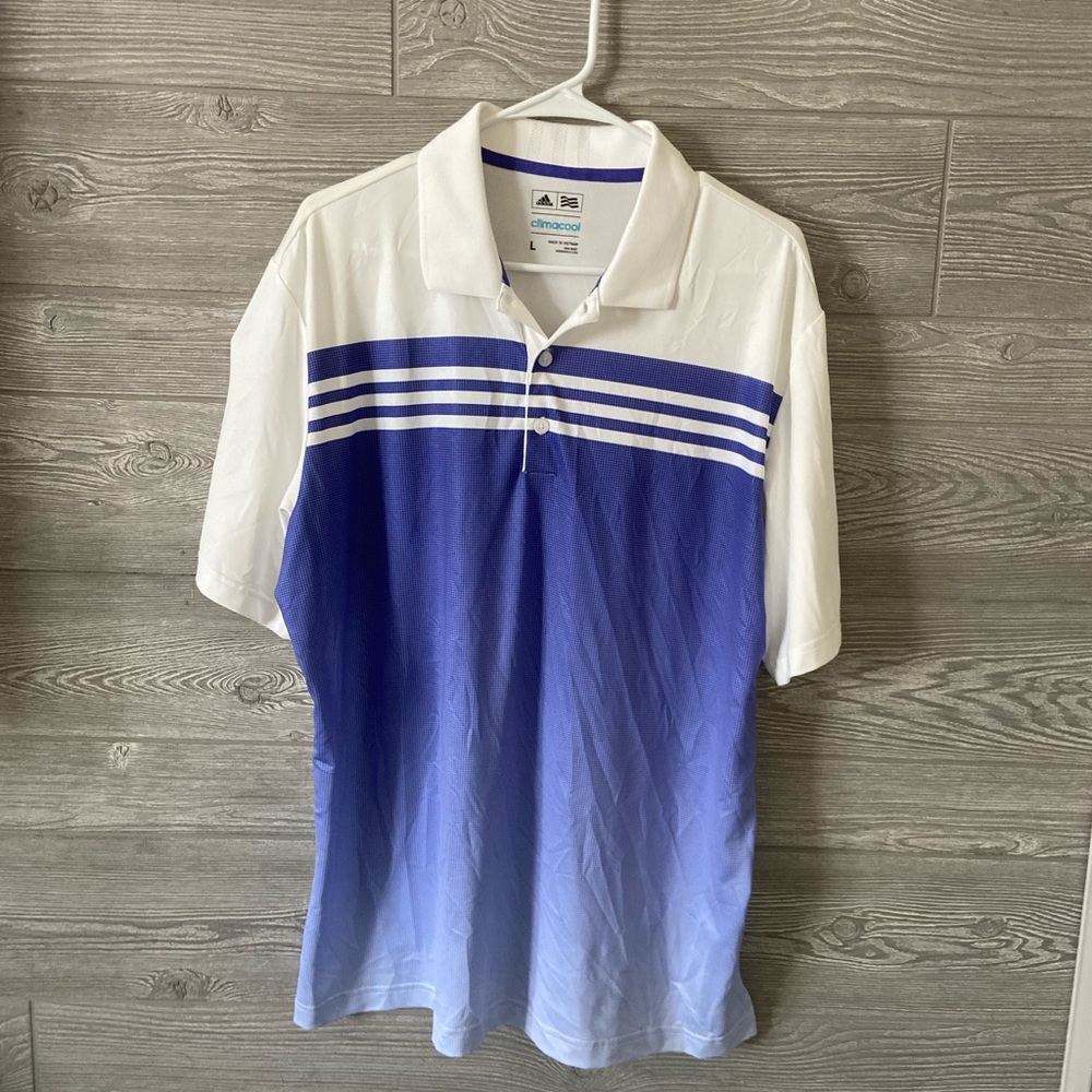 Men Adidas Climacool Short Sleeve Button Polo Shirt Size‎ Large Solid White Logo